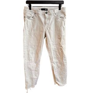 Kut From The Kloth Amy Crop Straight Leg White Jeans Size 10 Frayed Hem